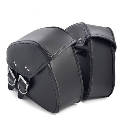 Spacious black motorcycle saddlebag with secure buckles